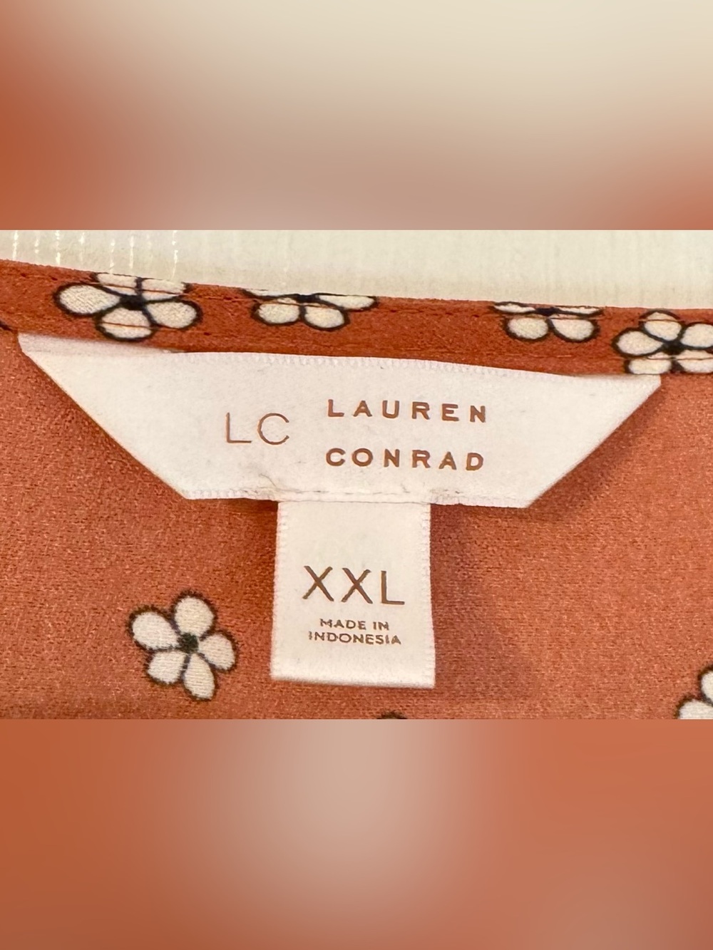 LC Lauren Conrad Rust Floral Midi Dress with Tie Belt - Picture 3 of 3